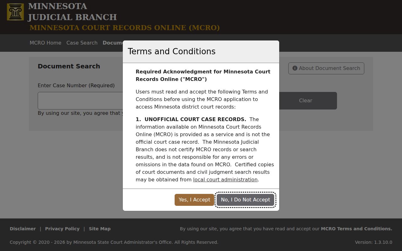 Yellow Medicine County civil court dockets MCRO Document Search