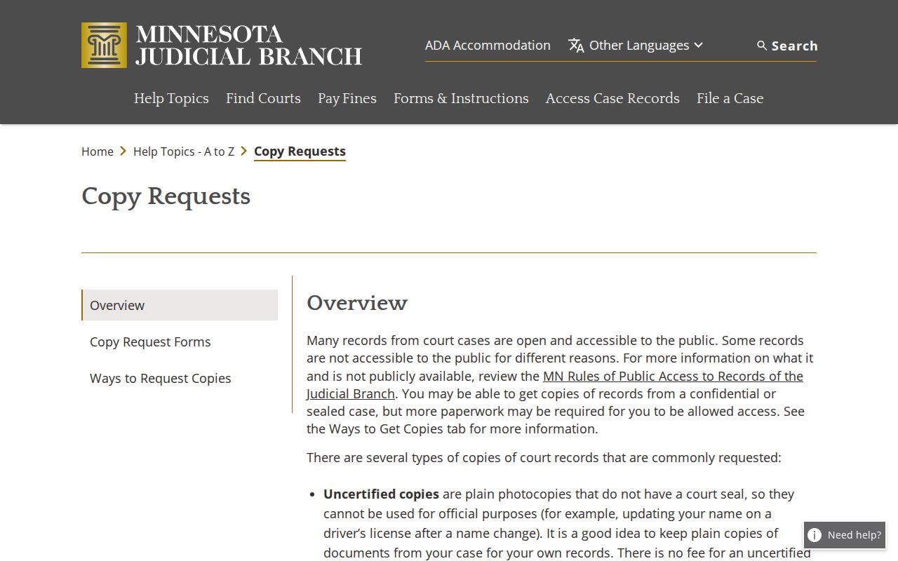 Yellow Medicine County civil court dockets copy request overview